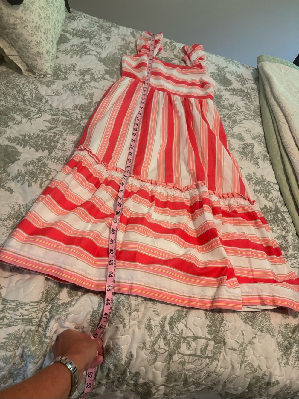 J. Crew sz 4 Pink & White Striped Sundress ruffle straps flounce hem sundress - Picture 7 of 15
